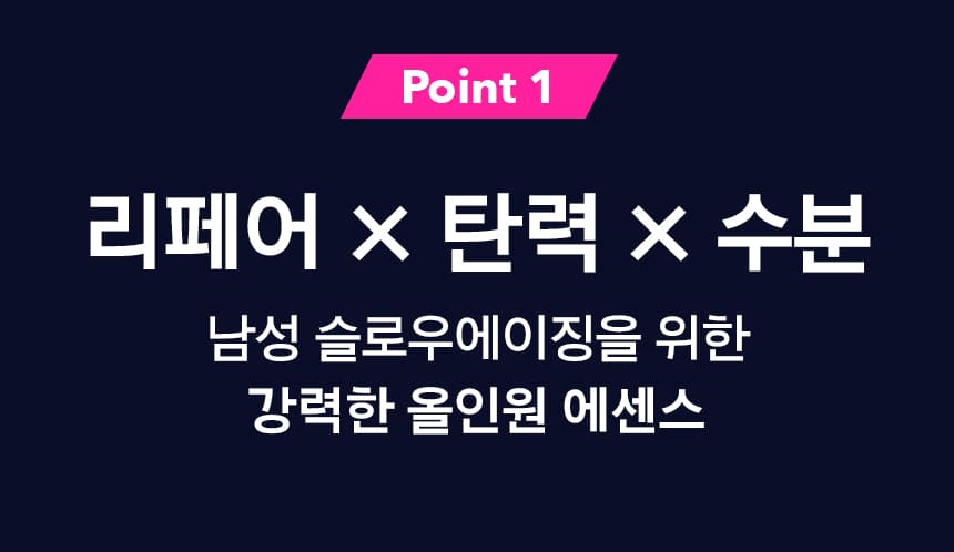 Point 1. 리페어 × 탄력 × 수분. 남성 슬로우에이징을 위한 강력한 올인원 에센스