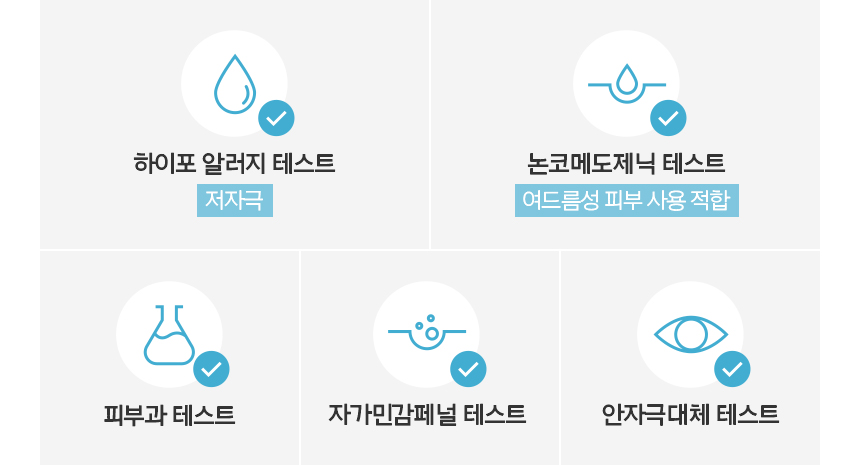 하이포 알러지 테스트 : 저자극, 논코메도제닉 테스트 : 여드름성 피부 사용 적합, 피부과 테스트, 자가민감페널 테스트, 안자극대체 테스트
